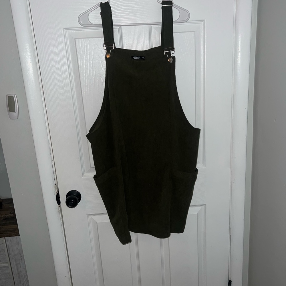 Dark Green Overall Dress with Pockets
